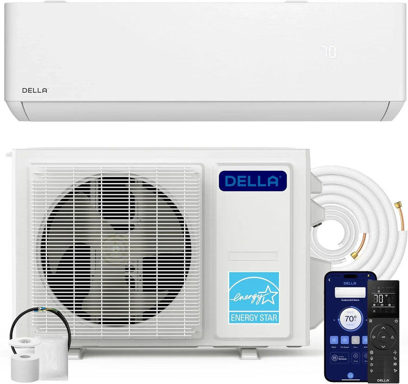 Hyper Heat Lower as -13°F 9,000 BTU WiFi Mini Split,Work with Alexa,Energy Star 115V 23 SEER2,Cools Up to 400 Sq. Ft,Inverter AC with 0.75 Ton Pre-Charged Heat Pump & 16.4ft Installation Kits K6650