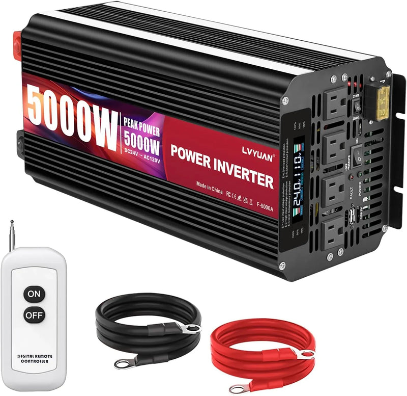 5000 Watt Power Inverter 12V to 110V 120V for Vehicle, Solar Inverter System, Heavy Duty, RV, Truck, Off Grid,Camping with 4 AC Outlets, LCD Display, Wireless Remote Control, Car Power Inverter Z5153
