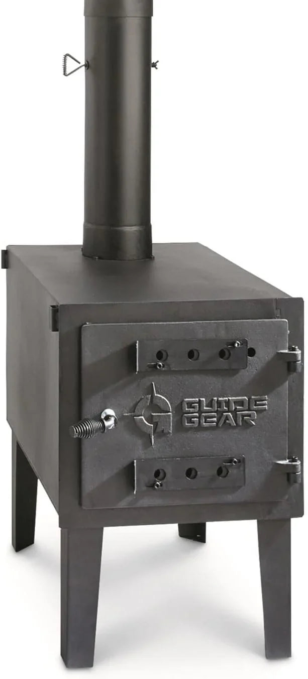 Guide Gear Large Outdoor Wood Burning Stove Portable with Chimney Pipe for Cooking, Camping, Tent, Hiking, Fishing, Backpacking L6614