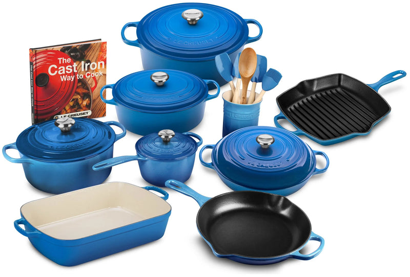 20-piece Signature Cast Iron Cookware Set,10.25 Skillet,1.75-quart Saucepan with Lid Q1280