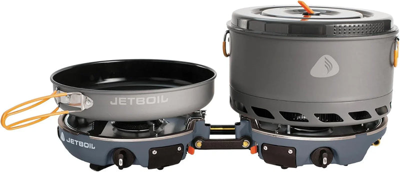 Backpack camping cooking equipment system, including camping cookware, suitable for backpacking and camping use. K7056