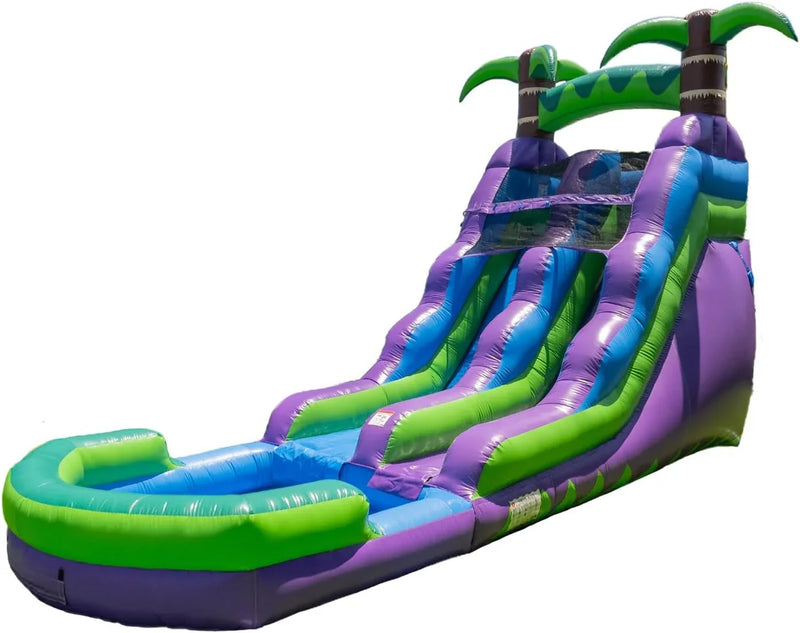 16’ Purple Tropical Lightweight Premium Commercial Grade Water Slide Inflatable with Attached Pool for Kids and Adults (with Blower), Wet Dry Use, Summer Fun L6494