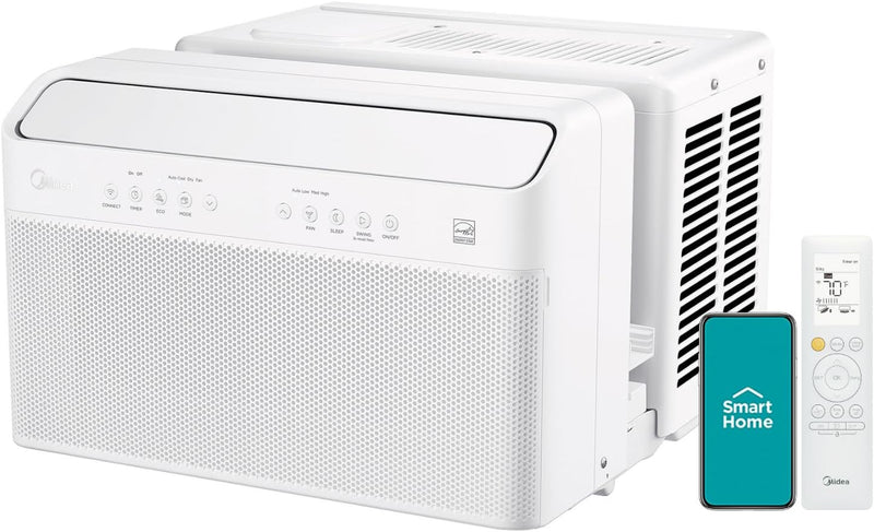 8,000 BTU U Shaped Smart Inverter Window Air Conditioner, Cools up to 350 Sq. Ft., Ultra Quiet with Open Window Flexibility, Works with Alexa/Google Assistant, 35% Energy Savings, Remote Control C5253