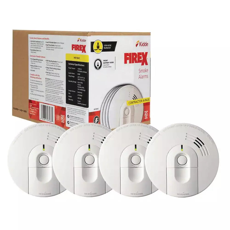 i4618 4-Pack Hardwired Smoke Alarm with Ionization Sensor, 120V AC, 9V Battery Backup B2008