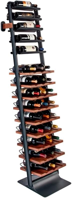 Inclined trapezoidal wine rack - 37 wall-mounted wine storage display shelves - Mango wood and metal combined bar cabinet wine shelves - Modern kitchen and dining room decoration organizing furniture D3055