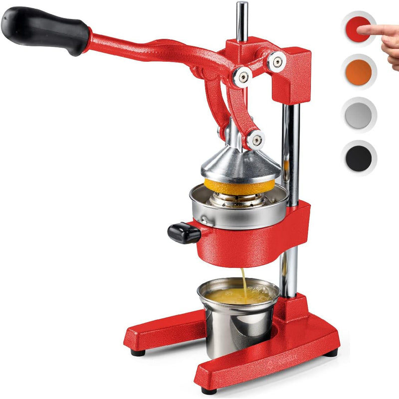 Citrus juicer | Extra-large commercial-grade manual press | Heavy-duty countertop orange juice extractor (with stainless steel cup) (black) H8155