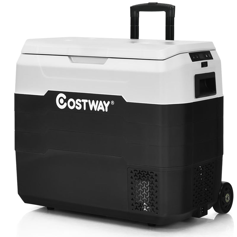 53 qt Wheeled Corded Electric Dual-Zone Portable Car Refrigerator, White Y0305