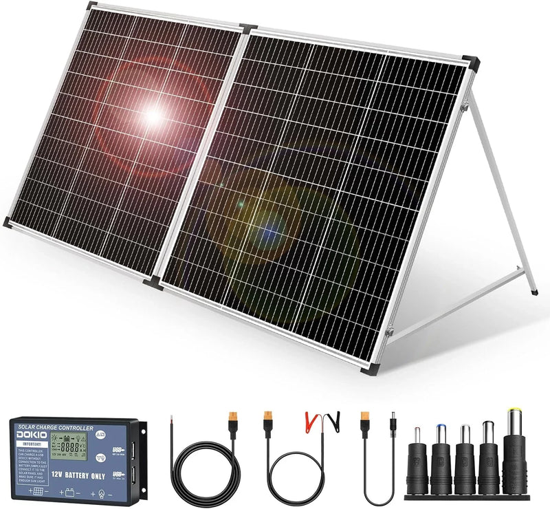 Foldable solar panel - 18-volt monocrystalline silicon type, portable foldable solar suitcase, equipped with a controller, used to charge 12-volt batteries (all lead-acid types: ventilated AGM gel): suitable for RV camping, sailing (200 watts) Y4859