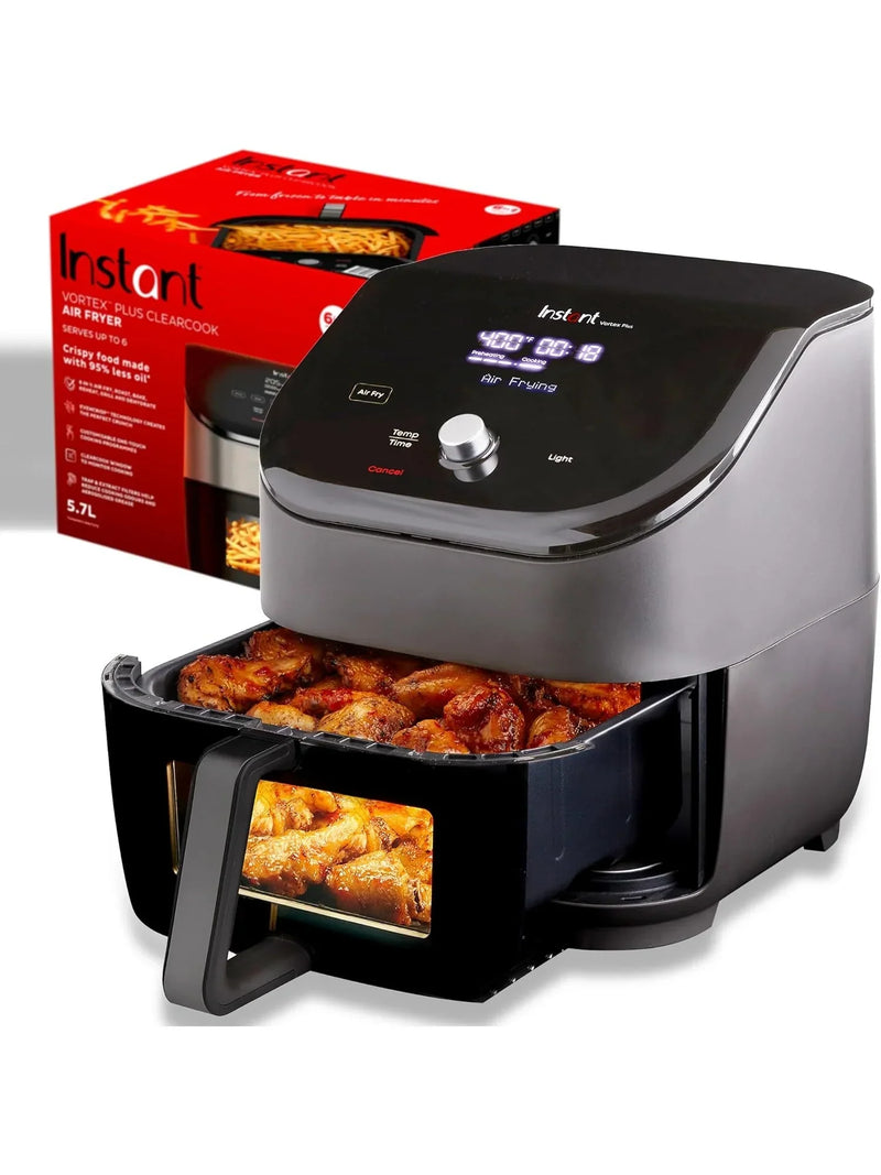 Instant Vortex Plus 6QT ClearCook Air Fryer, Clear Windows, Custom Program Options, 6-in-1 Functions, Crisps, Broils, Roasts, Dehydrates, Bakes, Reheats, from the Makers of, Black D2539