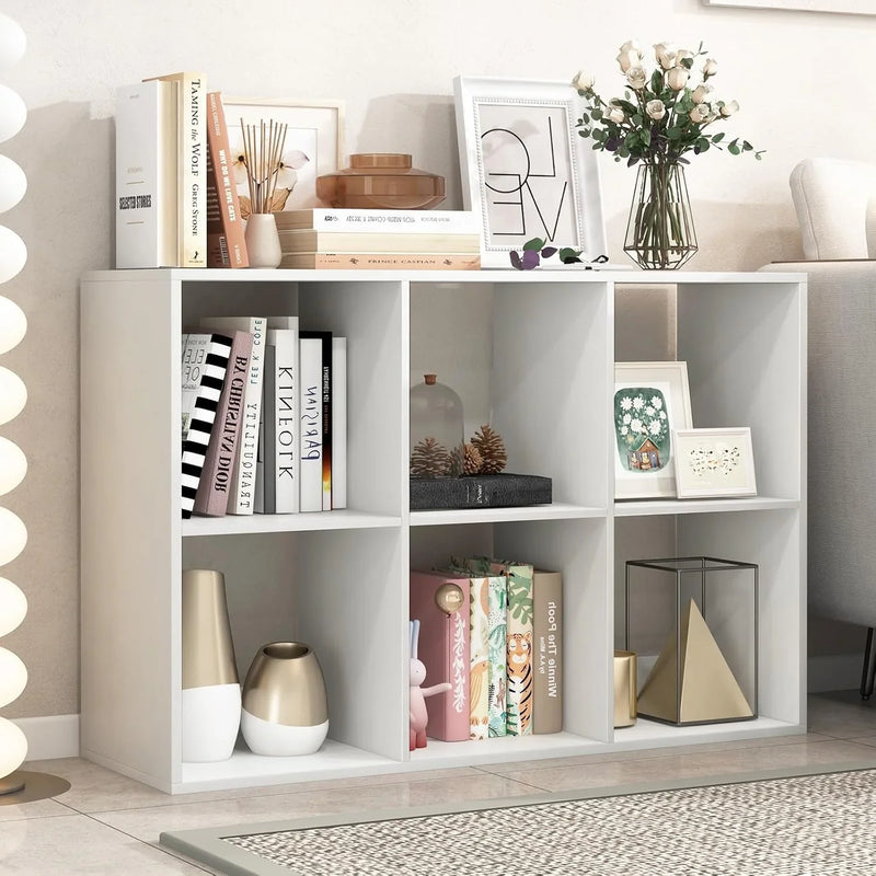 Suitable for two people, floor-standing bookshelf, with an open back panel, anti-toppling device. It is a modern storage display stand suitable for use in family offices, living rooms, bedrooms, and study rooms. White. N5933