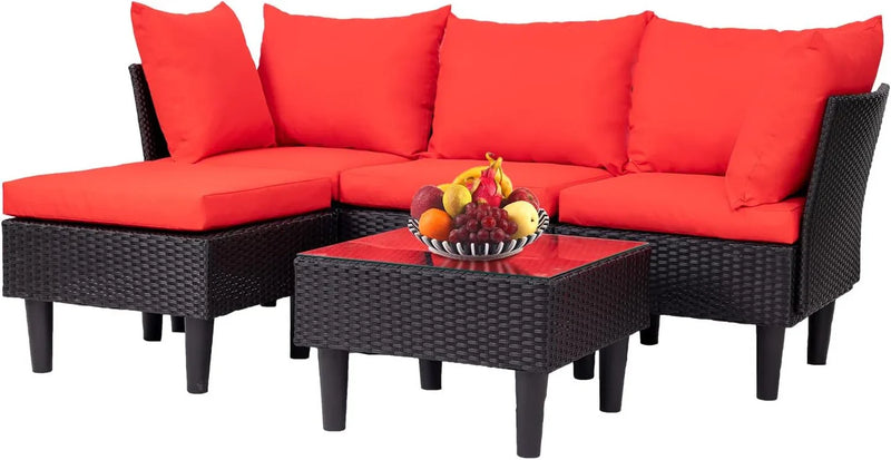 Patio Furniture Set 4 Pieces Outdoor Rattan Chair Wicker Sofa Garden Conversation Bistro Sets for Yard,Pool or Backyard E5304
