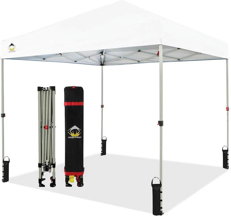 10x10 Pop Up Canopy - Beach Tent with One Push Setup - Easy Outdoor Sun Shade for Events, Parties, Camping - Gazebo with STO-N-Go Cover Bag, Silver Coated Top, White N9851