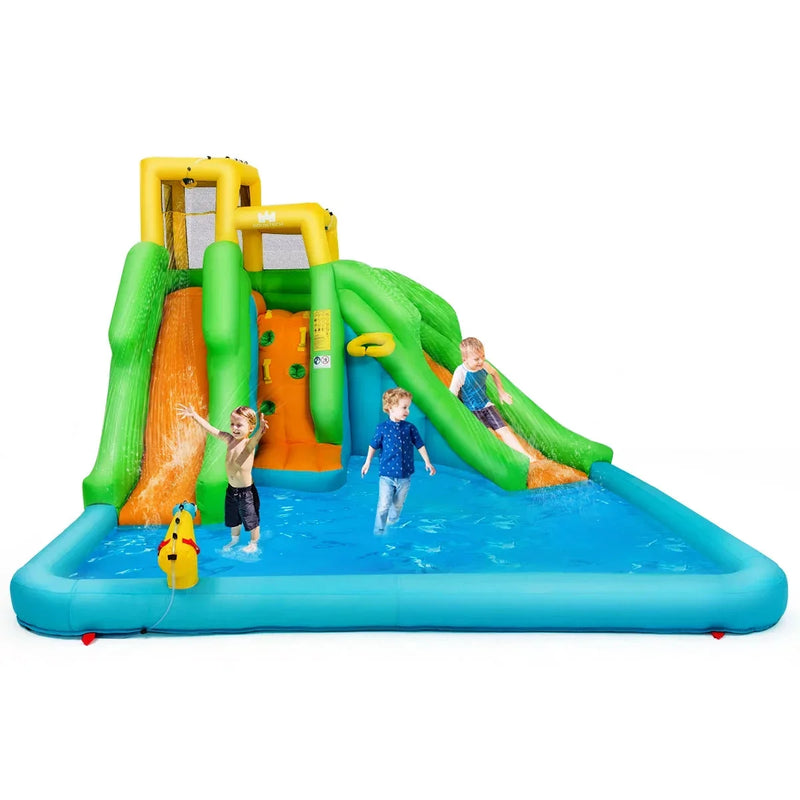 Inflatable Water Park Bounce House w/Climbing Wall Two Slides and Splash Pool F8210
