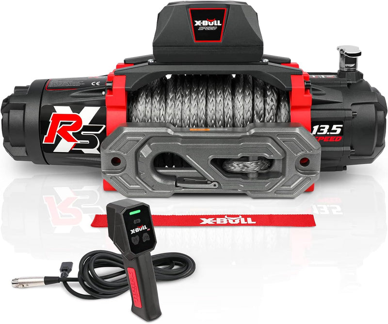 13,500-pound load capacity electric winch - 12-volt DC power supply, suitable for off-road trailer towing, dual-function wireless remote control U8081