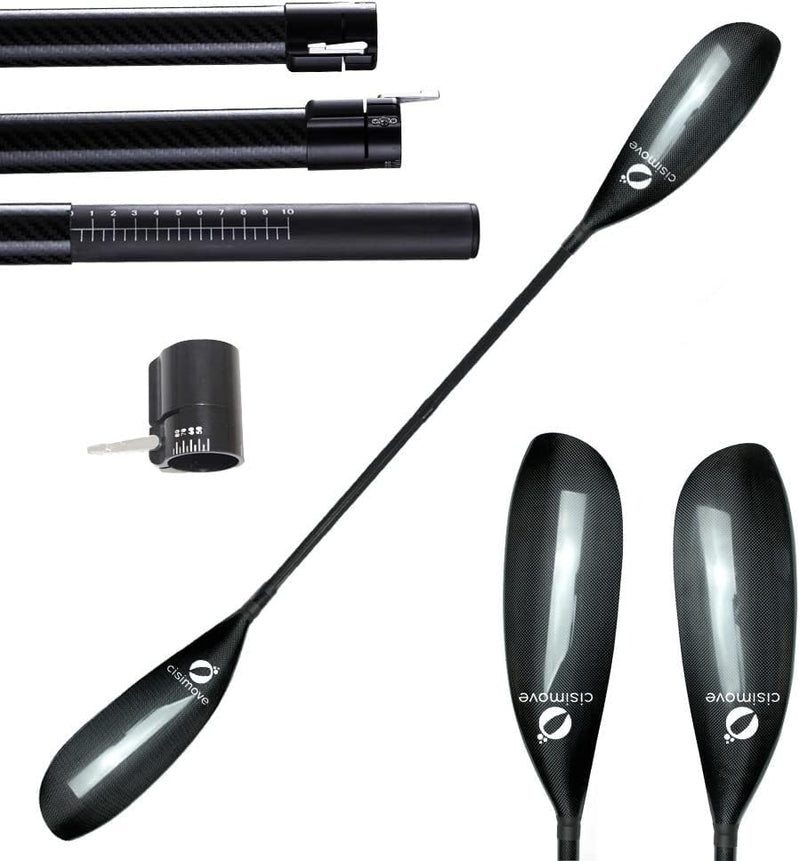 High-performance lightweight double-body carbon fiber kayak paddle, featuring wing-shaped blades, elliptical shafts and adjustable knobs (suitable for users with a height of 215 - 225 centimeters) E7059