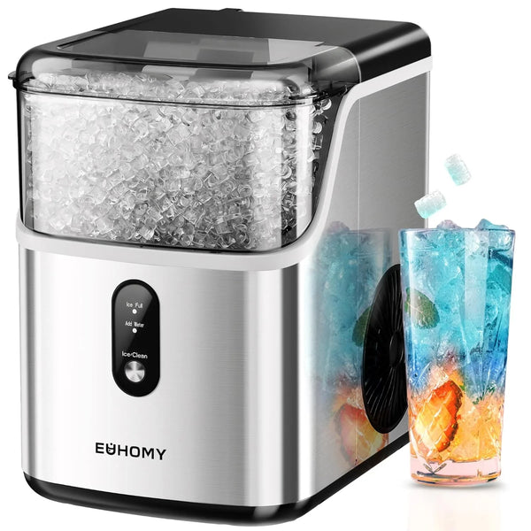 Desktop ice machine, pebble-style ice machine with 35 pounds/24-hour soft ice function, automatic cleaning sonic ice machine with ice scoop and ice box, granular ice machine (in stainless steel) suitable for home/kitchen/office F0293
