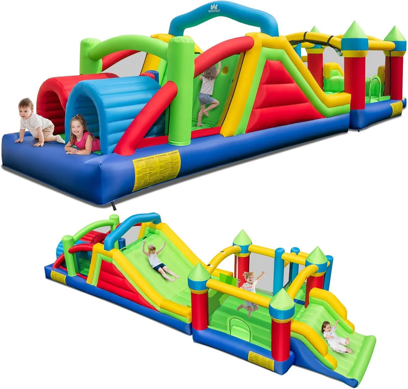 Inflatable Obstacle Course Bounce House, Kids Huge Sectional Bouncy Castle with Dual Slides, Tunnels, Bounce Area, Climbing, Obstacles, Playhouse for Kids Indoor Outdoor Birthday Party Gift H6496