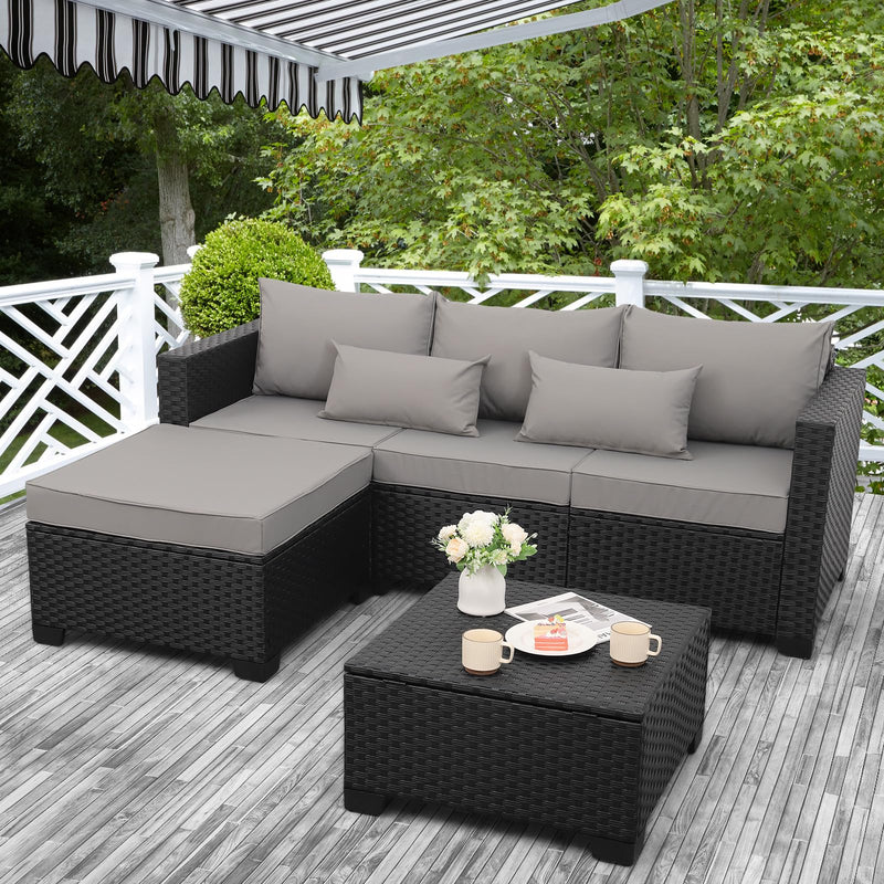 3 Pieces Patio Furniture Set with Ottoman and Outdoor Storage Table X1665