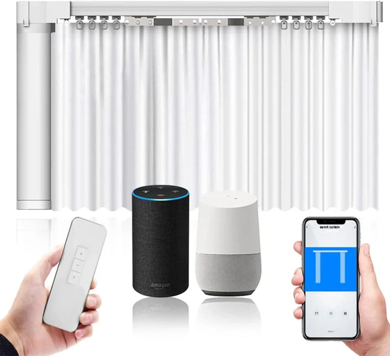 Electric Smart Curtains System, Automatic Curtain Opener, Motorized Curtains Rod with Remote, Compatible with Alexa/Google Home/Tuya App (Up to 204inches) H6578