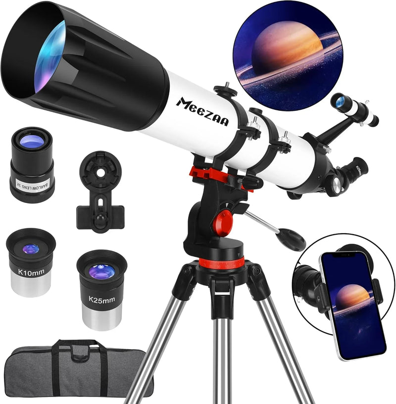 Telescope, Telescope for Adults High Powered Professional, 90mm Aperture 800mm Refractor Telescopes for Astronomy Beginners Fully Multi-Coated with AZ Mount Tripod & Phone Adapter & Carry Bag X2307