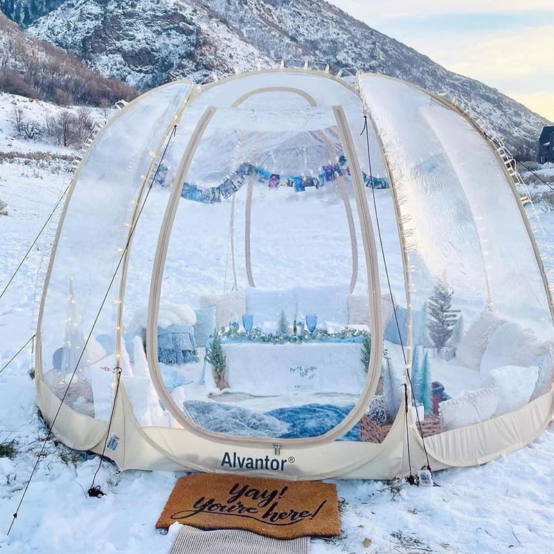 Pop-up bubble tent - Large extra-large rainproof shelter - Warm camping tent - Winter tent - Light gray F5171
