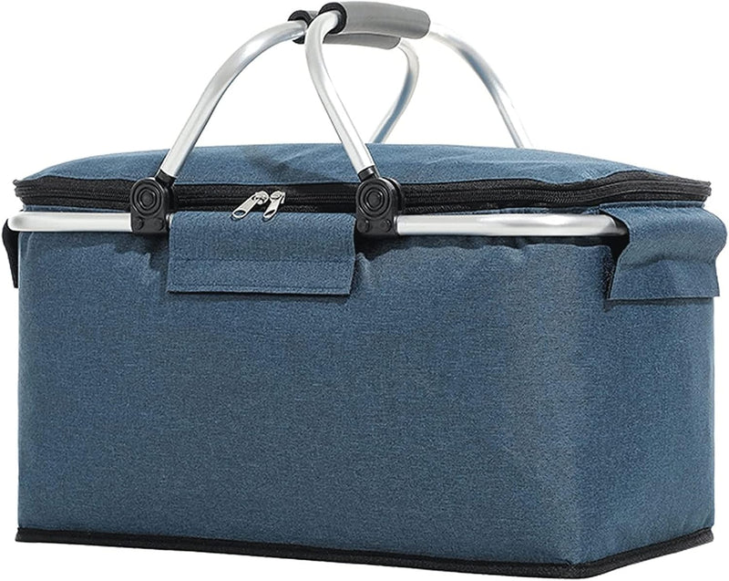 Folding Insulated Cooler Picnic Basket Portable Insulated Lunch Bag Large Lunch Bag with Aluminium Handles for Office Camping Hiking Outdoor Picnic R3999