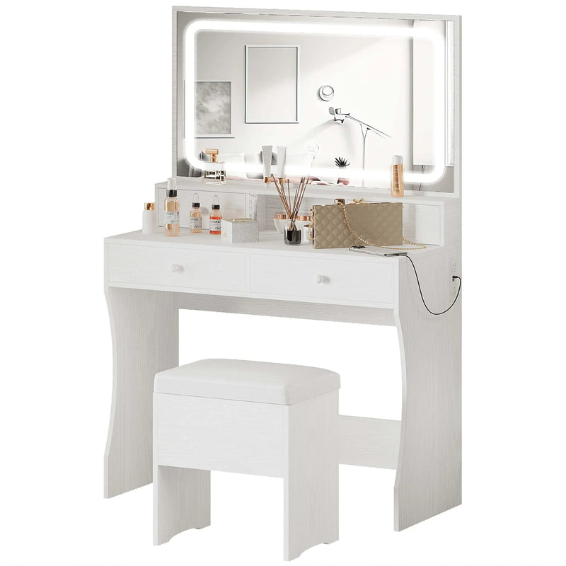 IRONCK Vanity Desk Set with LED Lighted Mirror & Power Outlet R9925