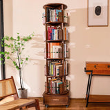 Solid wood rotating bookshelf, 360° display cabinet, with 1 drawer, rotating bookshelf tower with wheels, 72-inch high bookcase suitable for small spaces, rotating bookshelf for home office, walnut finish