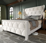 King Size Bed Frame with 56" Headboard - 1000LBS Capacity Support, Velvet Upholstered Wingback Platform Bed Frame, Noise Free, Sturdy Wooden Slat Support