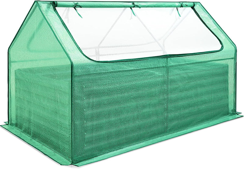 Raised Garden Bed with Cover Outdoor Galvanized Metal Planter Box Kit, w/ 2 Large Screen Windows Mini Greenhouse 20pcs T Tags 1 Pair of Gloves Included for Growing Vegetables 6x3x1ft (Clear) K7323