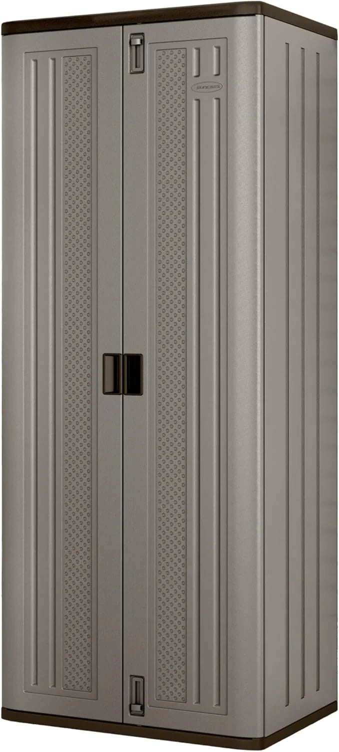 72-Inch Platinum Resin Storage Cabinet with Durable Double-Wall Construction, and Metal-Reinforced Shelves for Basement, Utility Room and Garage Storage, Platinum, Made in the USA V2306