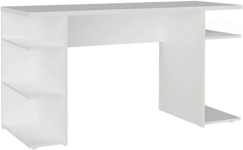 Madesa Large Modern Gaming Computer Desk 53 Inch with 5 Shelves Cable Management Student Study Wooden Table Home Office Gamer Desk for Kids and Adults - White O6738