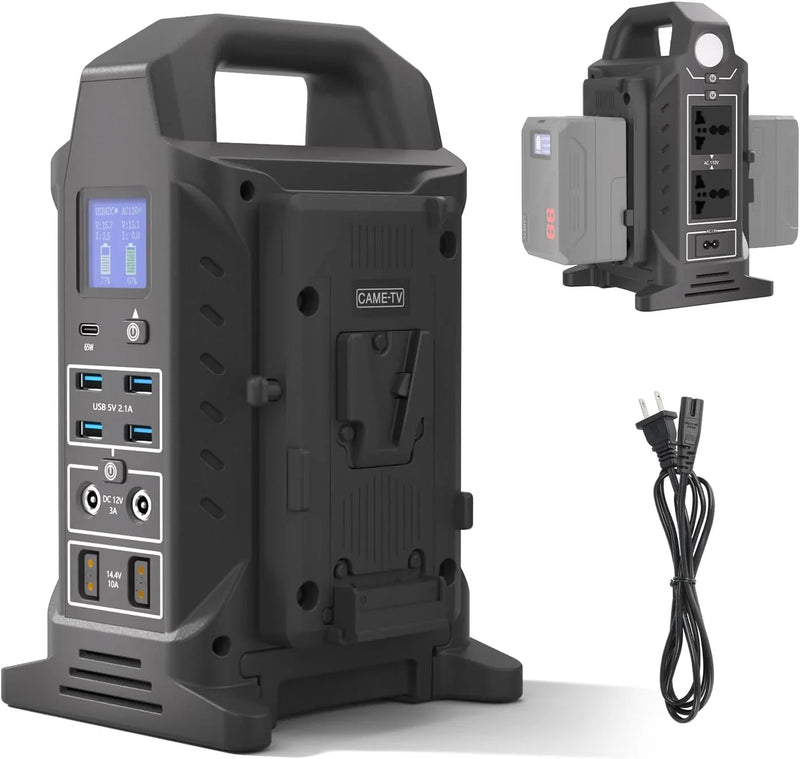 Dual V interface battery charger, power strip 3-in-1 dual-channel charger/multi AC power inverter station, PD 65W/USB-C, compatible with the fully V-lock battery charging of Smallrig Neewer Came TV. B3292