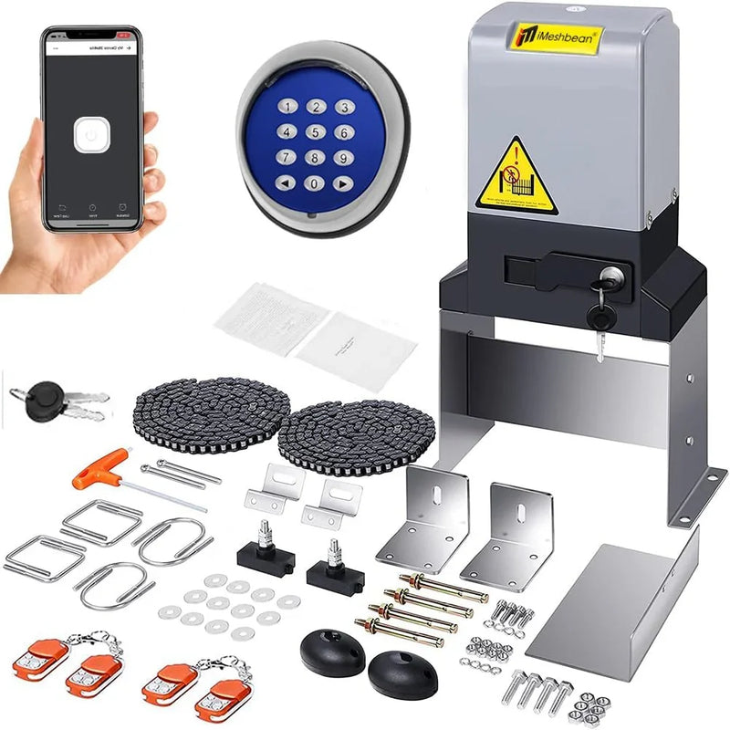 Automatic sliding door opener (controlled via APP), equipped with 4 remote controllers, 750-watt electric sliding door opener motor remote control kit, with wireless keyboard, suitable for sliding door openers up to 40 feet in length. A2869