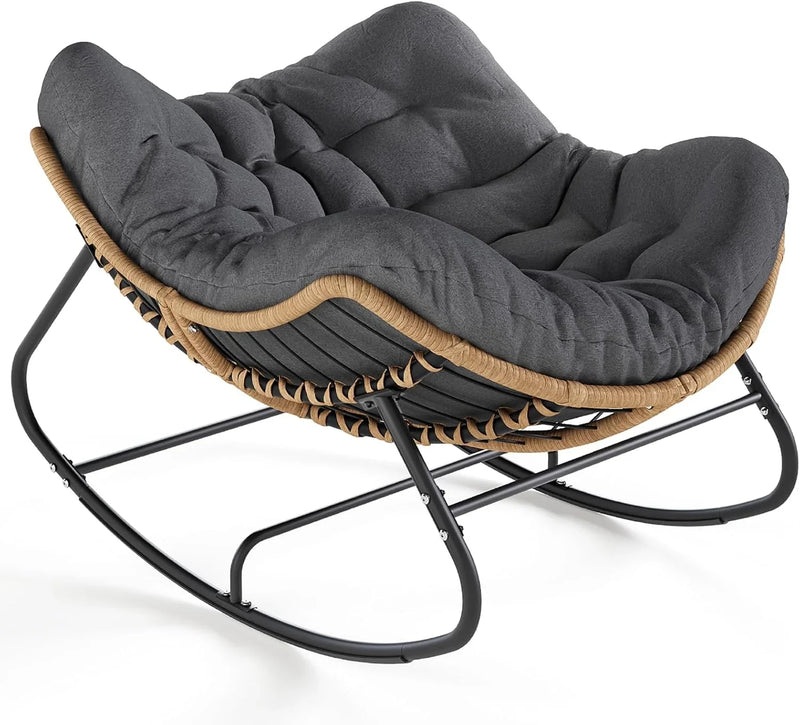 Outdoor swaying egg chair, indoor Papasan chair, rattan rocking chair, modern royal-style bedroom, living room, porch, garden, lawn chair - blue version M1729