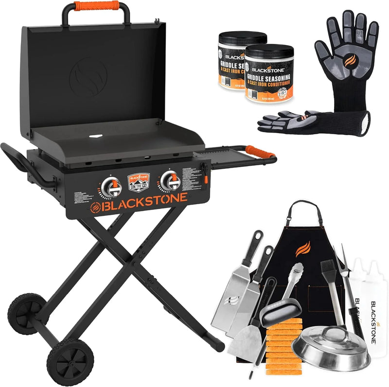 22 Inch Griddle - Portable Omnivore Grill with Flexfold Legs, Includes Accessories, Seasoning, and Griddle Gloves M2151