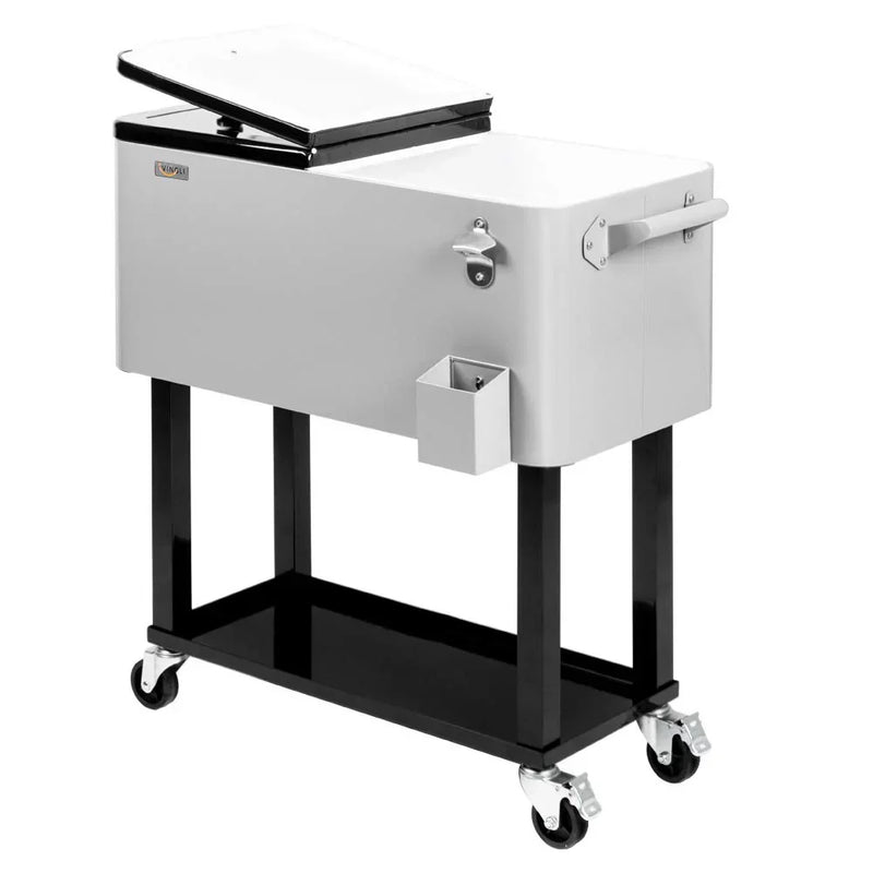 Portable 80 Quart Rolling Ice Chest with Shelf T3234