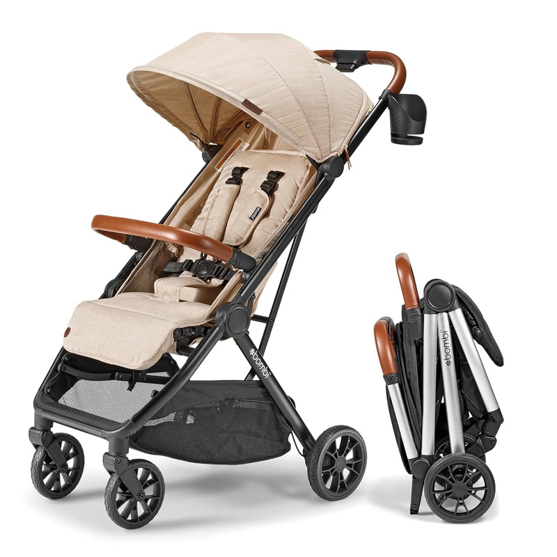 V2 Compact Baby Stroller - Premium vegetarian leather material, one-handed folding, infinitely adjustable tilt angle, aerospace-grade aluminum frame, oversized sunshade, spacious storage space, folding umbrella-style baby stroller - Desert O5006