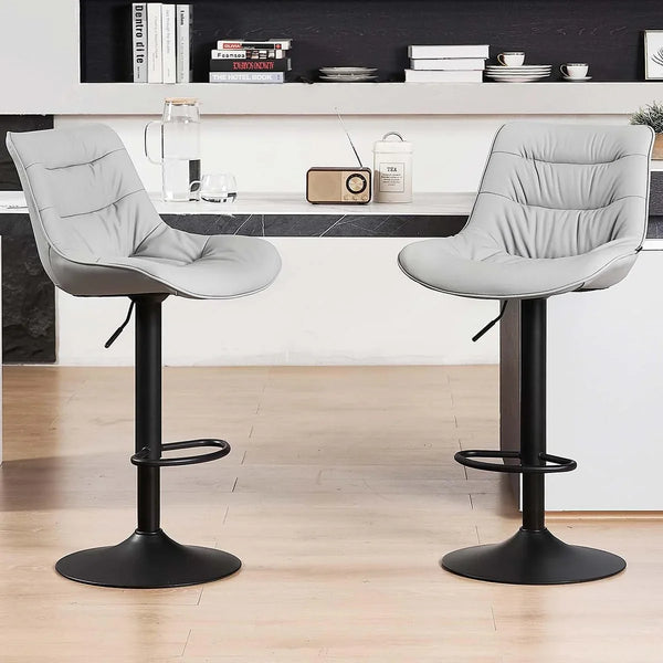 Bar stool set (2-piece) Adjustable rotating style, black color, covered with PU leather and equipped with a backrest, suitable for medium-height stools used in kitchen island or home bar. M9246