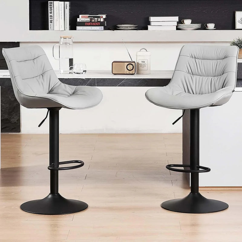 Bar stool set (2-piece) Adjustable rotating style, black color, covered with PU leather and equipped with a backrest, suitable for medium-height stools used in kitchen island or home bar. M9246