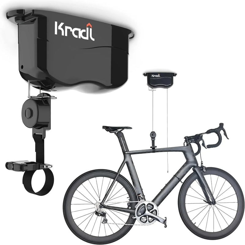 Wall-mounted bicycle lifting frame and storage rack. A bicycle storage and lifting frame that does not require electricity, nor clumsy ropes or pulleys. S5257