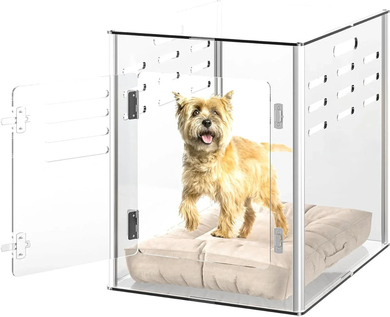 Acrylic dog cage - Clear and transparent dog house - Indoor lockable - High-intensity ventilation dog house - Suitable for small to medium-sized dogs (weighing no more than 45 pounds) - Fashionable transparent dog house cage, 30 inches P1228