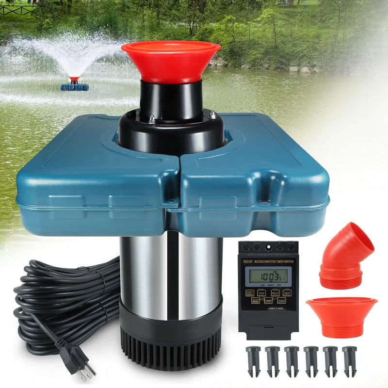Pool fountain aerator, F2-2 type, 1 horsepower, 750 watts, 110 volts, stainless steel floating fountain, equipped with 100 feet power cord, suitable for fountain waterfalls pumps and hydraulic systems in small and large ponds and lakes. I2353