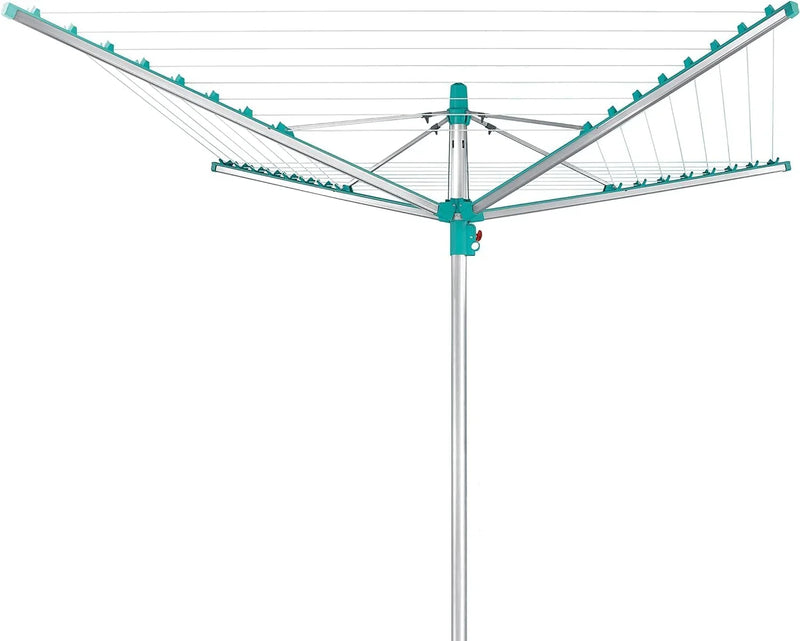 Simple drying machine, extendable by 50 meters to maintain cleanliness, made of fully rust-free aluminum material, with a shaft diameter of 3.28 meters and a maximum length of 2.03 meters. It has a pull-out rotating clothes drying rack, emerald green I172