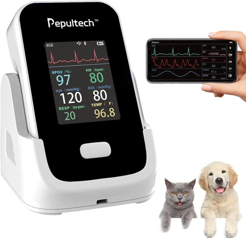 6 Parameters Veterinary Vital Signs Monitor,Wireless Veterinary Pulse Oximeter for Dogs, Rechargeable Blood Pressure Monitor for Pets,Oxygen Spo2 Monitoring Tools for Family Clinic Use A2929