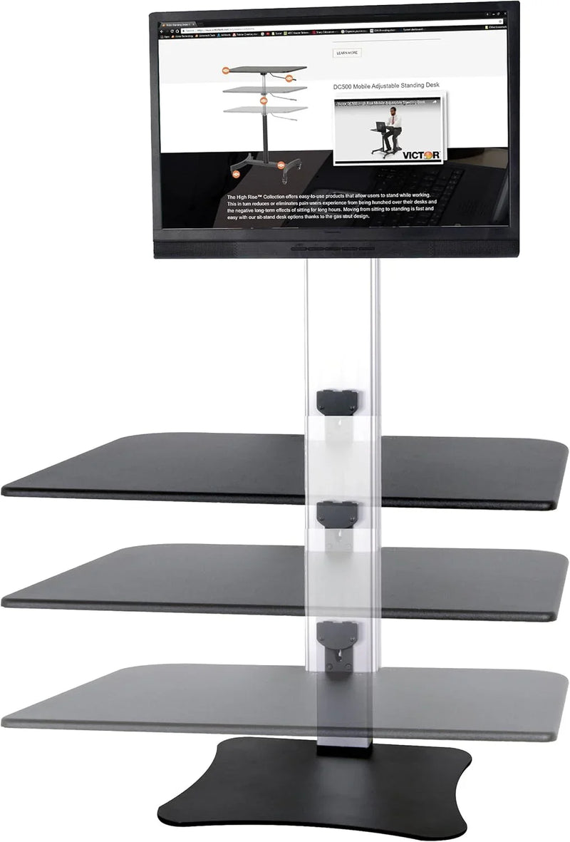High-position electric triple monitor adjustable desk | Sit-stand dual-purpose work desk for three screens | 28-inch wide work surface | Compatible with any standard desktop | Adjustable monitor stand U5458