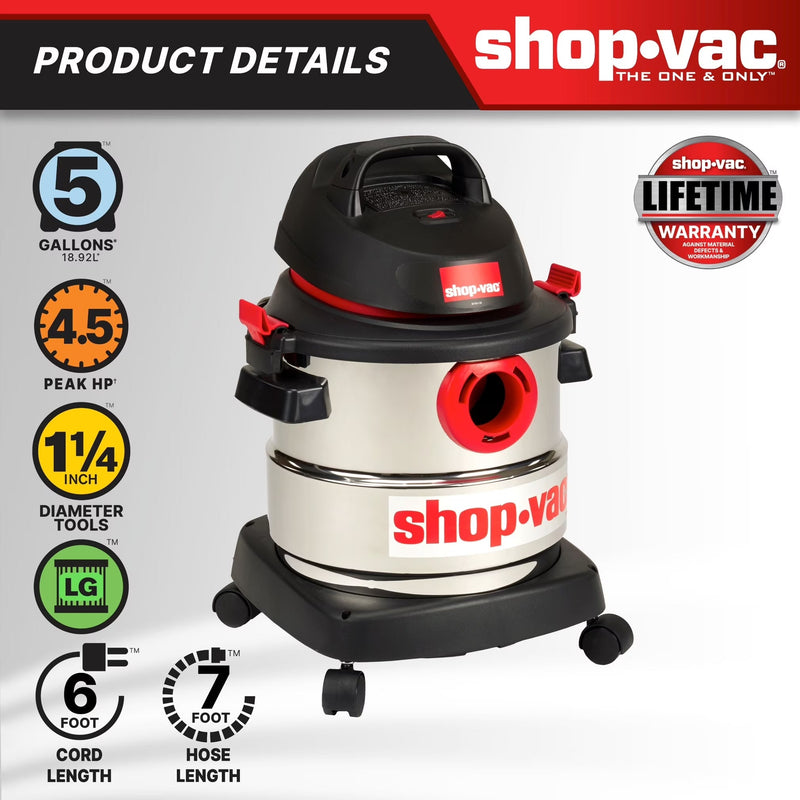 5 Gallon 4.5 Peak HP Wet Dry Vacuum O4321