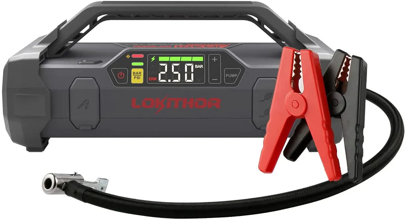 Jump Starter 2000Amp 20000mAh 12V Car Battery Booster Pack for Upto 8L Gas or 6L Diesel, 150 PSI Air Compressor with Damping Technology,Portable Power Bank with Handle Bar and Emergency Light Z7427