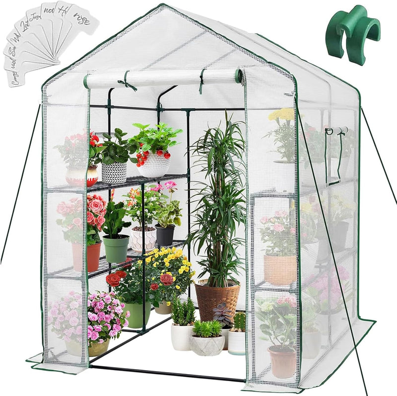 Greenhouse, 57 x 85 x 76'' Greenhouses for Outdoors, Portable Greenhouse Kit with Mesh Side Windows, PE Cover, 8 Shelves, Heavy Duty Walk in Green House for Backyard Garden Indoor Outside S3024