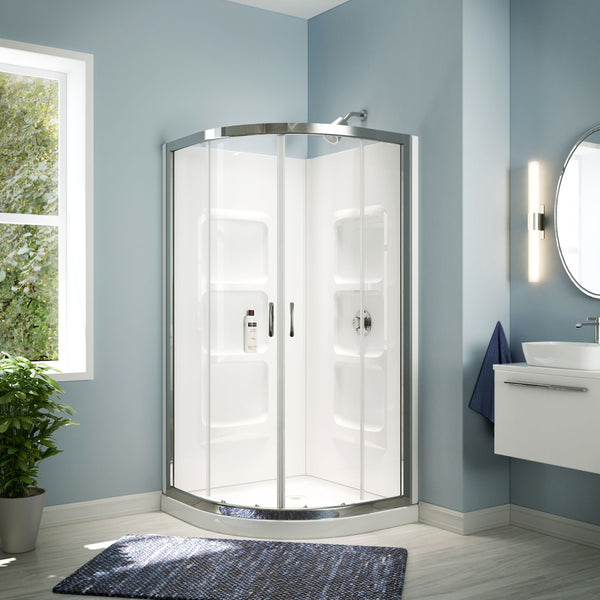 Bath Taylor Frameless Acrylic Base & Walls Shower Enclosure Kit with Sliding Door & Shelves, White J1946